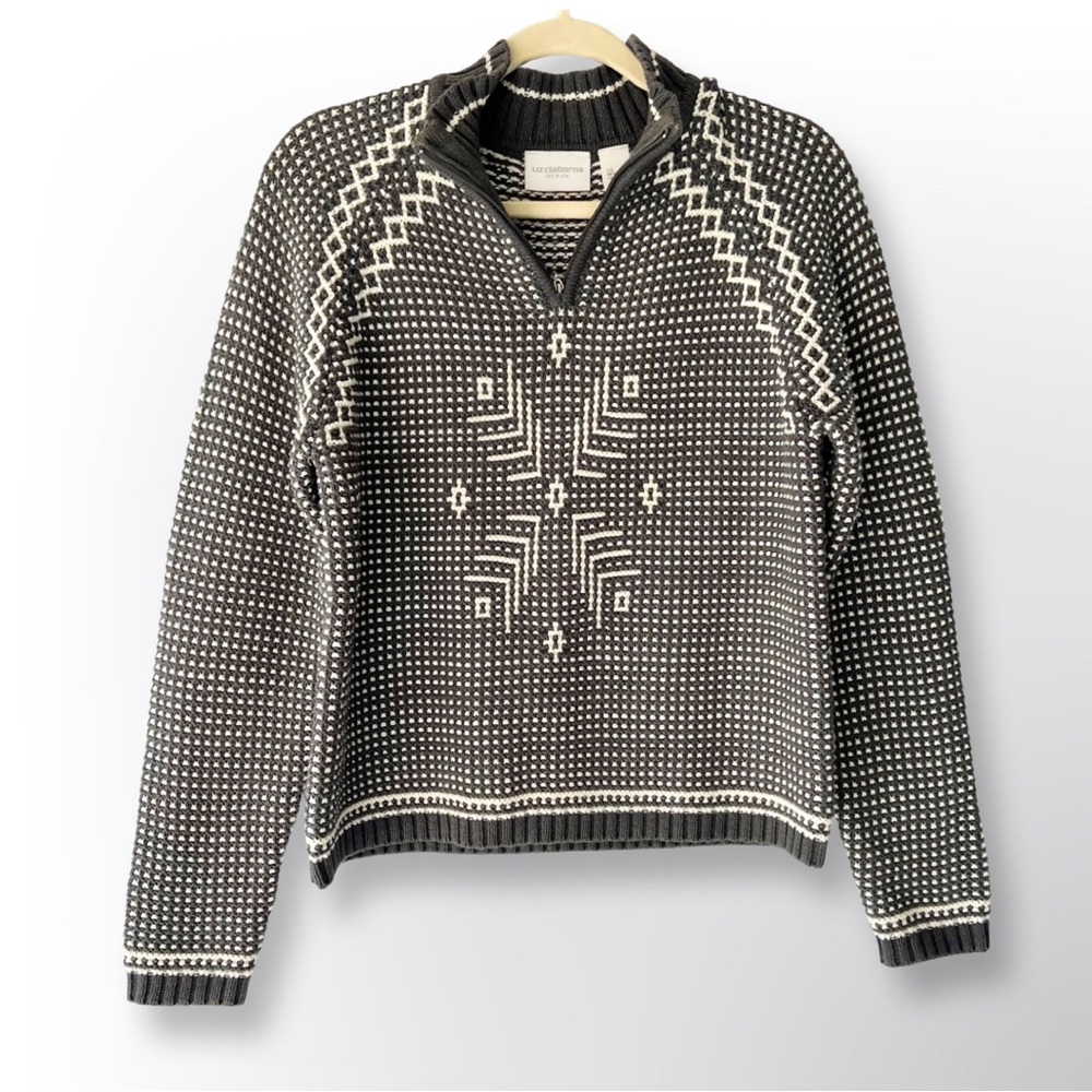 Vintage Snowflake Zip Pullover Christmas Sweater Liz Claiborne Size S